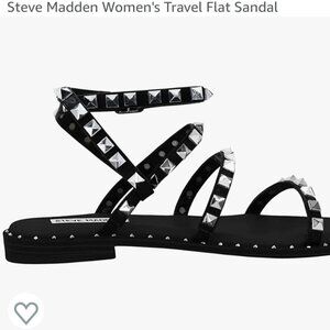 Steve Madden Women's Black Studded Travel Flat Sandals - Size 8.5